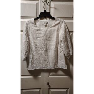 Christopher & Banks Petite Small White 1/2 Sleeve Floral Embroidered Top